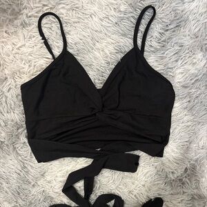 SHEIN Black Ribbed Tie-Front Cropped Tank
